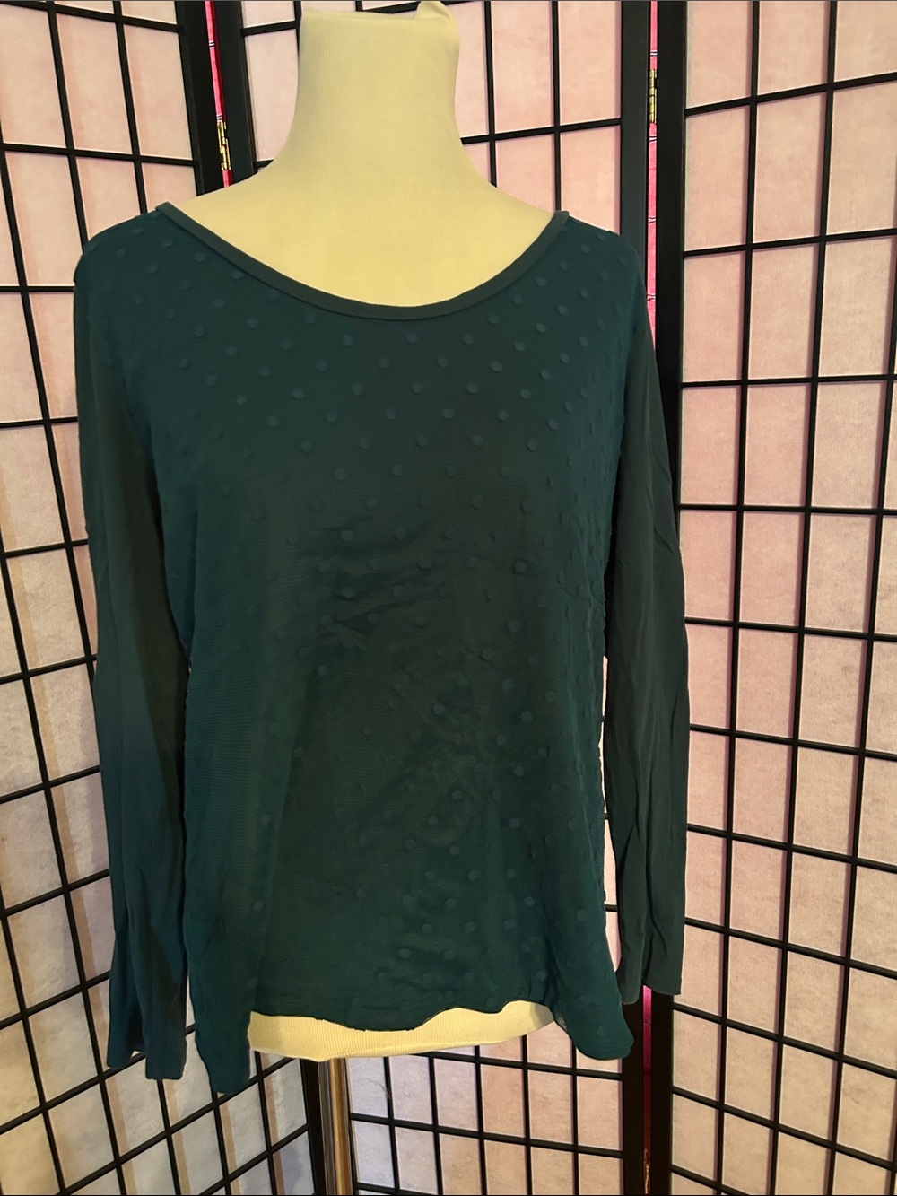 LOFT Teal Long-Sleeve Dot Textured Top